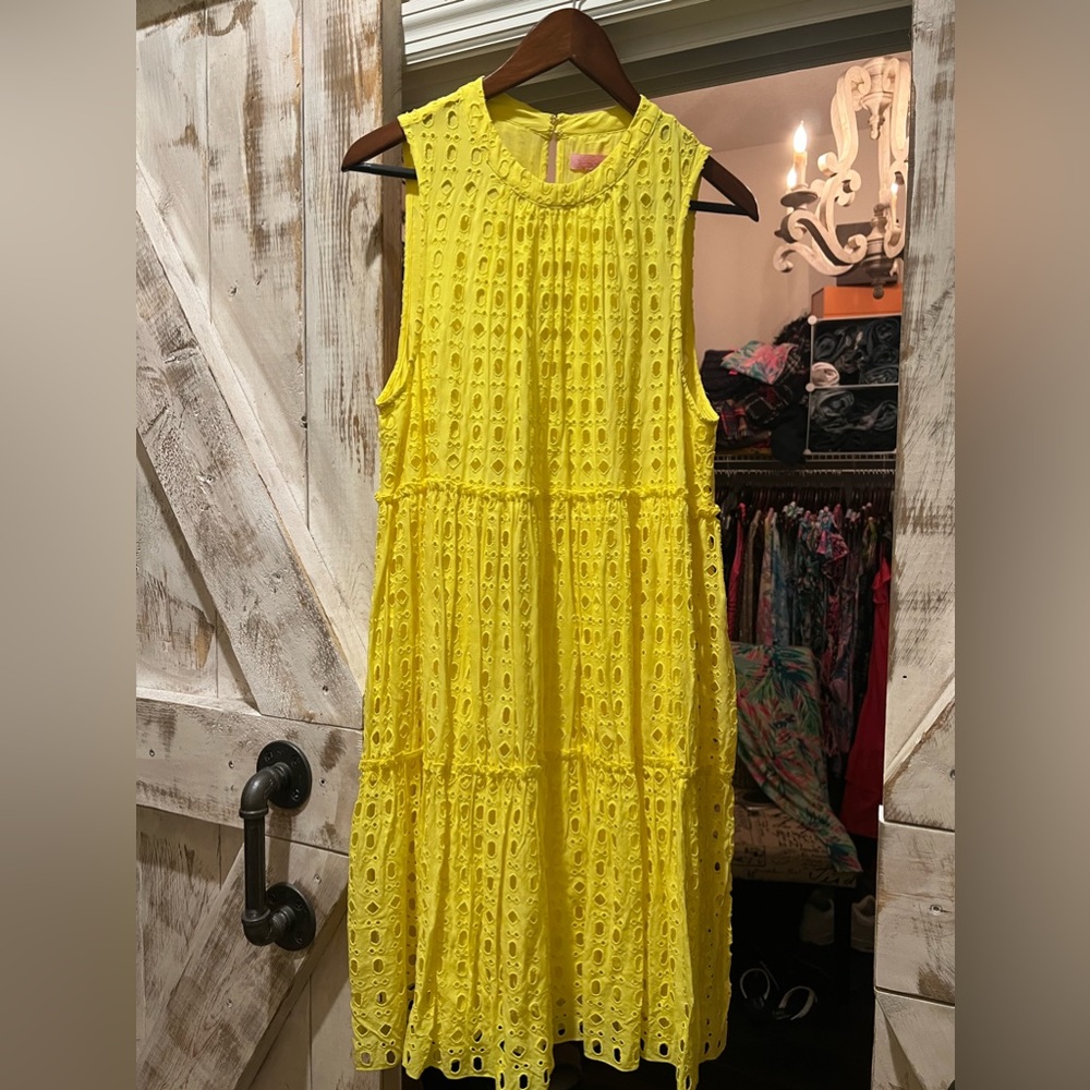 SOLD NWOT Lilly Pulitzer Indira Eyelet Dress in Lemon | L - Picture 3 of 12